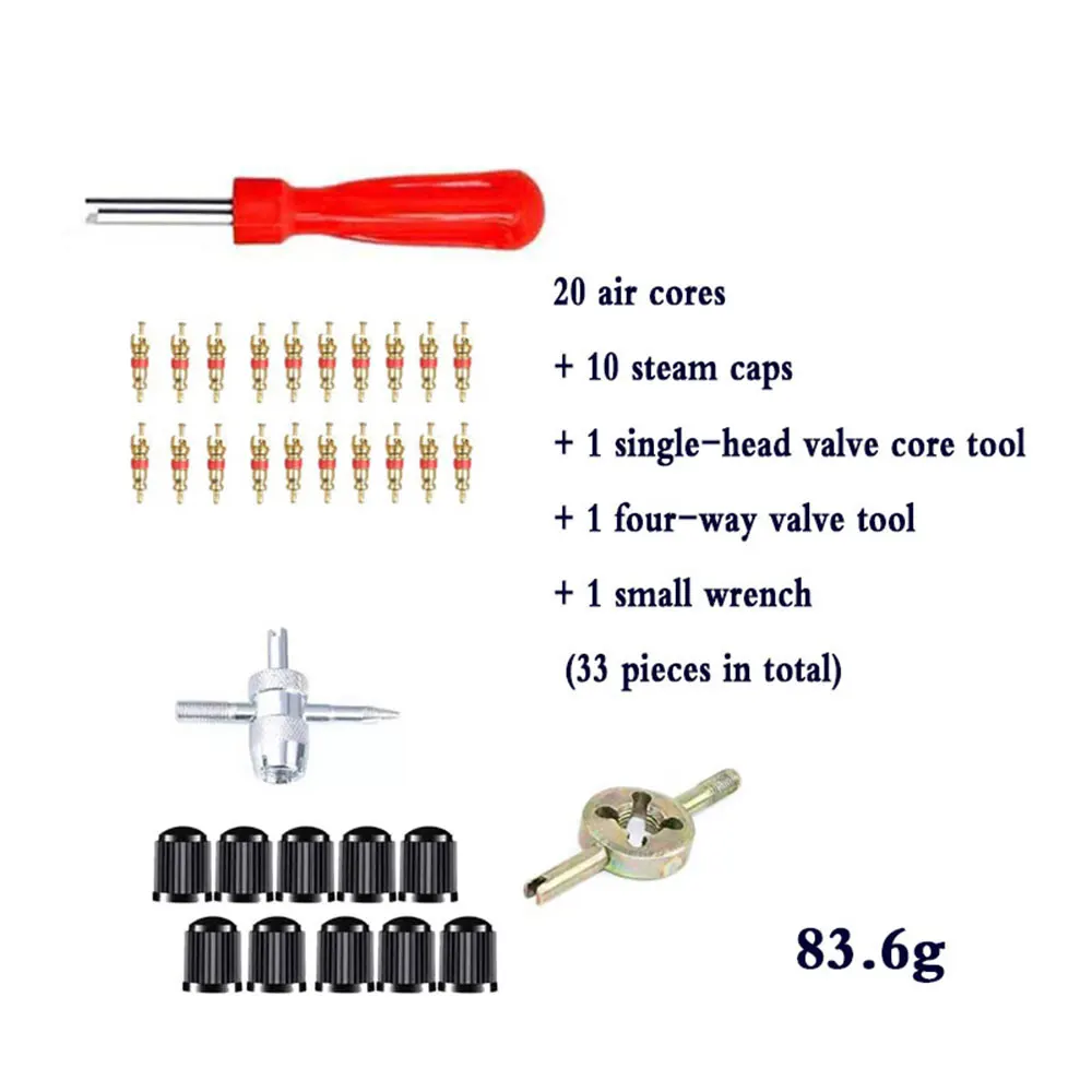 33pcs Tire Valve Core Removal  Tire Repair Install Tool Installation Kit Car Bicycle Slotted Handle Tire Valve Stem Core