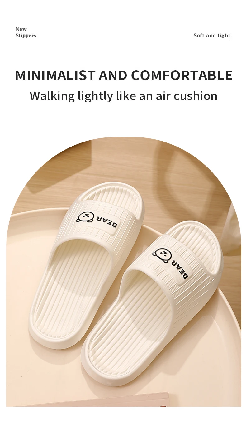 Cute Bear Summer Slippers Women Men Soft EVA Thick Platform Slides Non-Slip Quick-Drying Bathroom Shower Shoes Indoor Home Mule