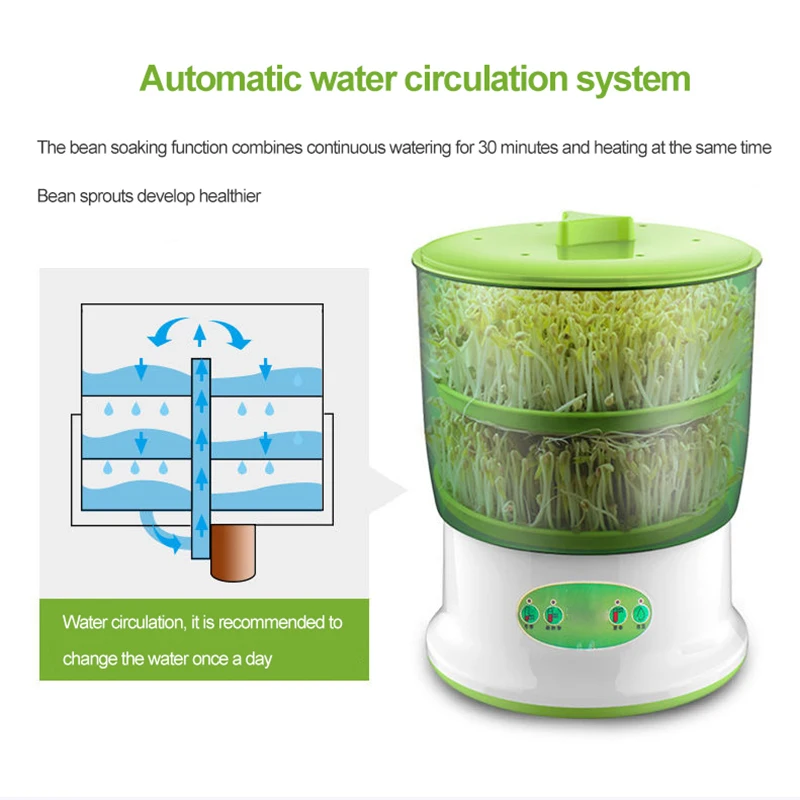 Smart Bean Sprout Machine Constant Temperature Vegetable Seed Planting Bucket 360° Rotating Spray Germinator Machine 3 Patterns