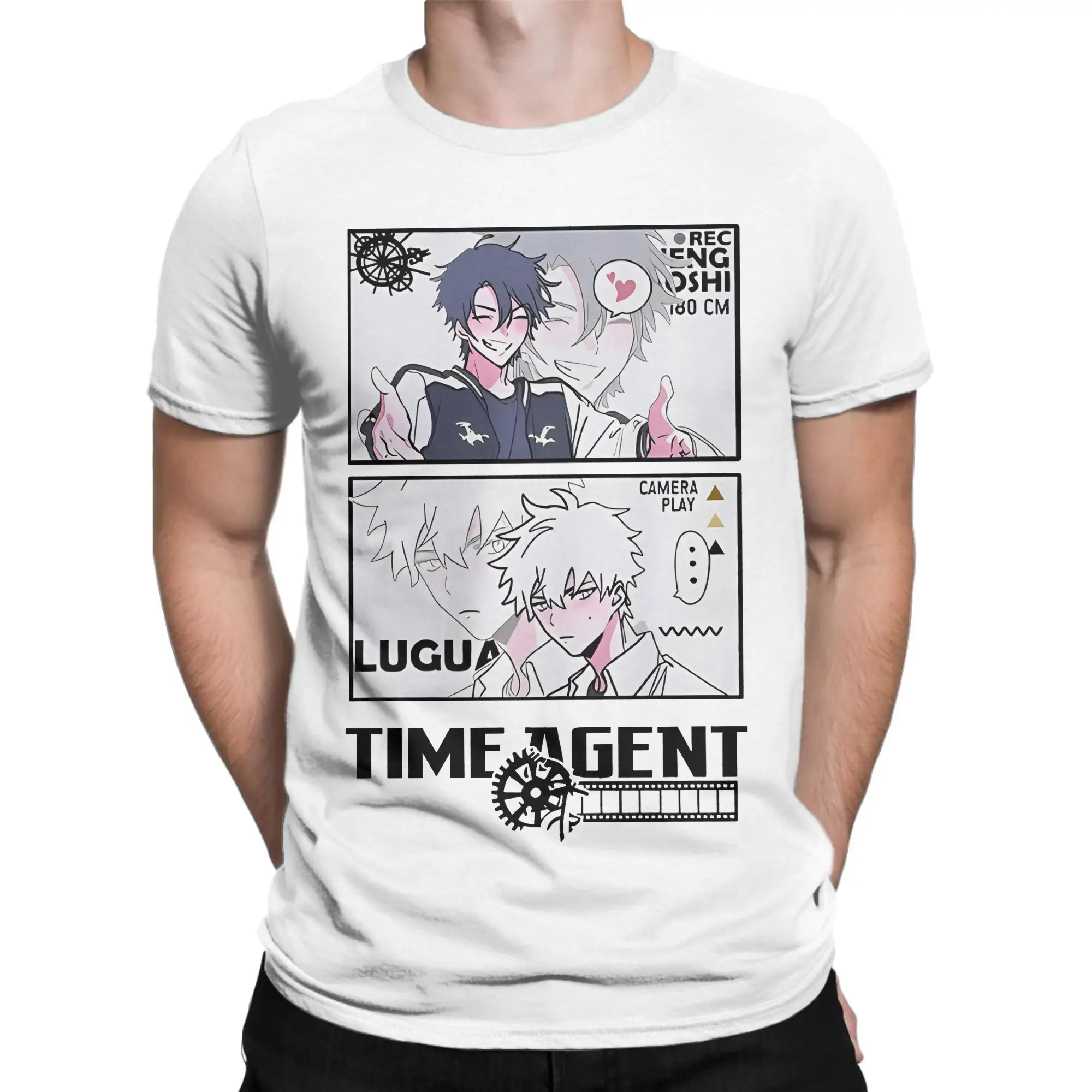 Funny Link Click Anime Lu Guang T-Shirts for Men Round Collar Cotton T Shirts Time Agent Short Sleeve Tee Plus Size merchandise