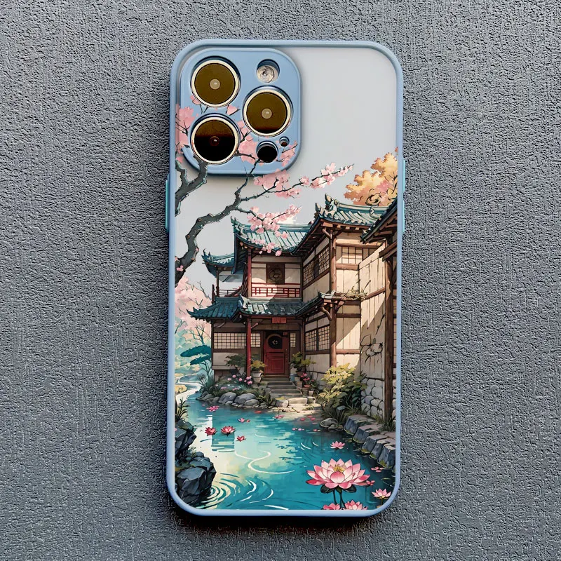 Vintage Ölgemälde Haus Handyhülle für iPhone 11 13 12 Pro MAX Mini XR XS X 17 16 15 14 Pro Max Plus Blumenhof Cover – Detail 10