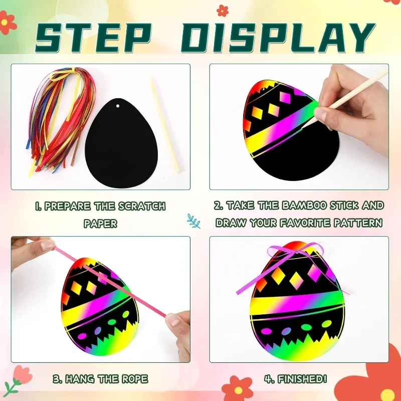 2025 Easter Magic Scratch Paint Easter Eggs Crafts DIY For Making Holiday Gifts Egg Basket Fillers Party Decorations 24/12pcs