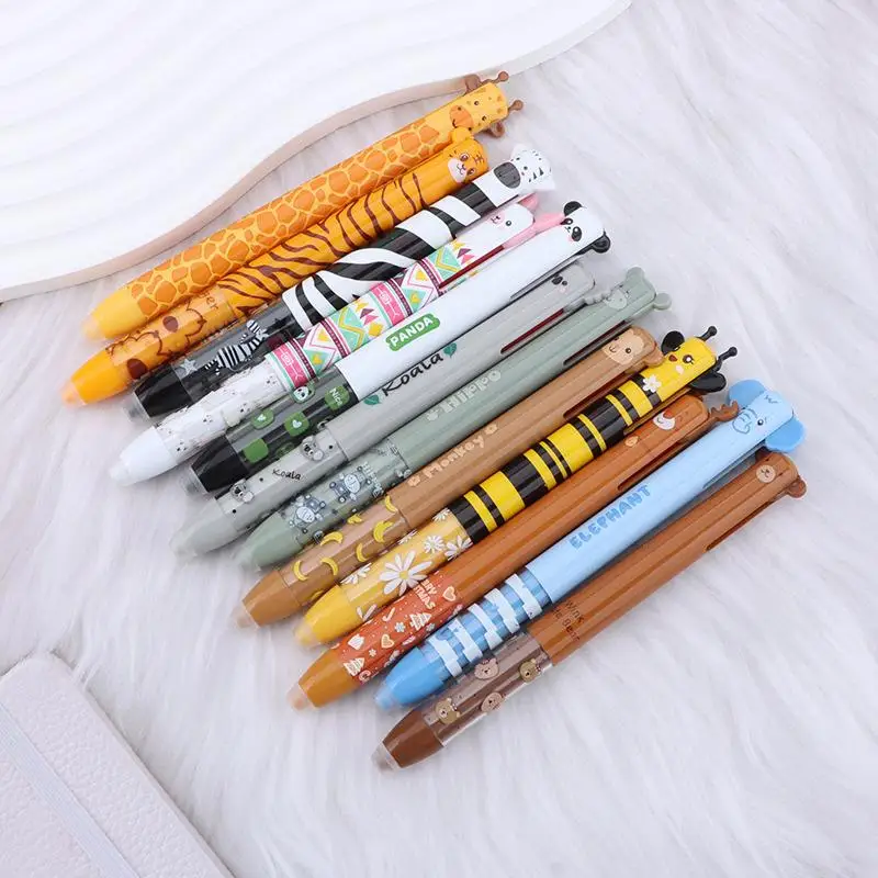 

2Pcs Multifunctional Erasable Neutral Pens Animal Design Quick-drying Gel Pen Double Ink Color Pens Writing Tool School Supplies