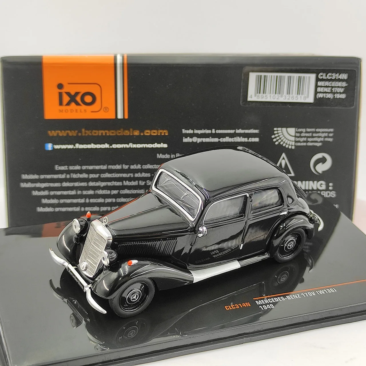 

Diecast IXO 1:43 Scale Benz 170V W136 1949 Black Alloy Car Model Collectible Toy Gift Souvenir Display Ornament