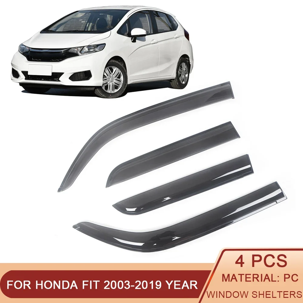 For Honda Fit Jazz GD GE GK 2003-2019 Auto Side Window Wind Deflectors Visors Black Rain Guard Door Visor Vent Shades Dark Smoke