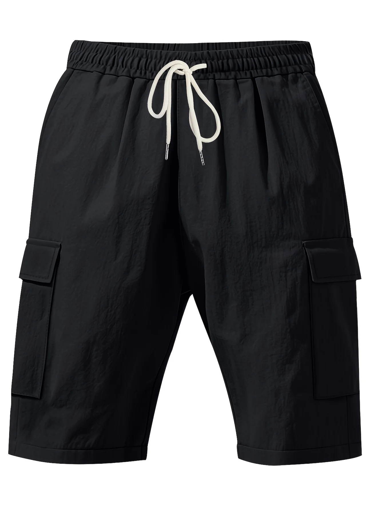 Multi Pocket Workwear Shorts For Men Sporty And Casual Loose Solid Color Linen Drawstring Five Quarter Pants - Image 5