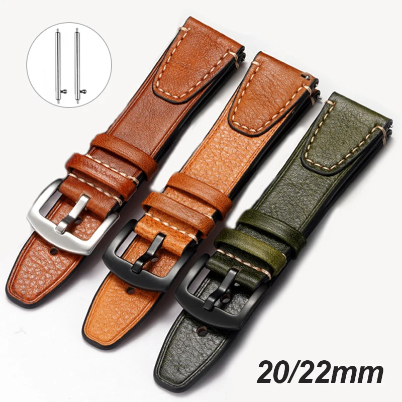 Vintage Genuine Leather Watchband Strap for Seiko 20mm 22mm Retro Stitching Bracelet for Rolex Cowhide Wristband Watch Accessory