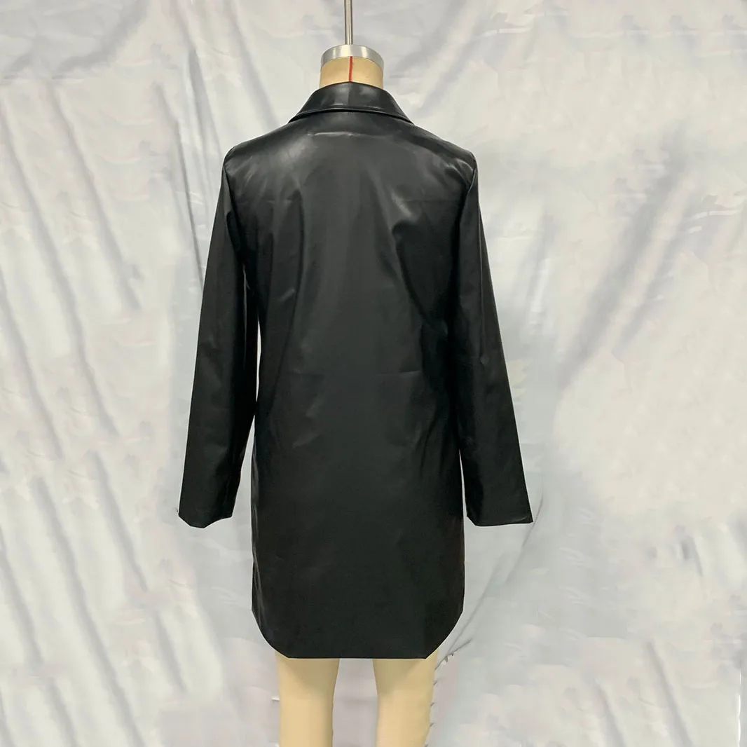 2025 Otoño Invierno nuevas mujeres de longitud media chaqueta de cuero de imitación Oficina señora cremallera elegante Casual abrigo cálido
