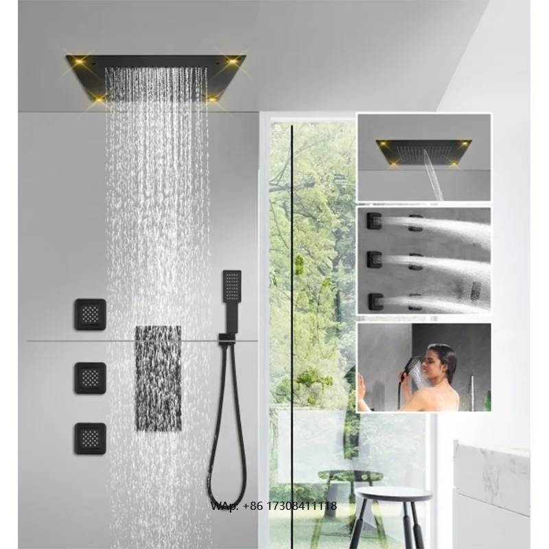 Music Shower Head Bathroom Light Emitting Diode Shower Set Thermostatic Waterfall Shower System Bathroom Set