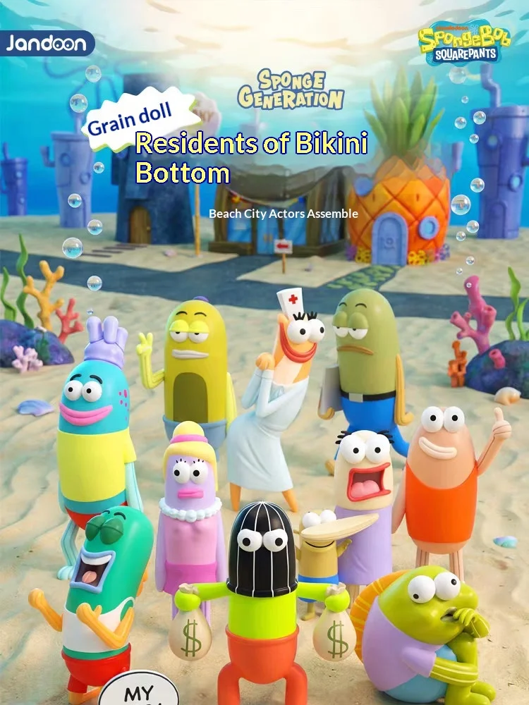 Original SpongeBob Bikini Bottom Bewohner Mini-Bean-Figur Blindbox Hintergrund-Fisch-Puppe Tischdekoration Anime Sammlerstück Geschenk – Detail 5