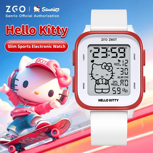 Reloj ZGO X Sanrio Hello Kitty para niñas, relojes electrónicos para estudiantes y niños, reloj de pulsera deportivo resistente al agua, caja de regalo para niñas 878