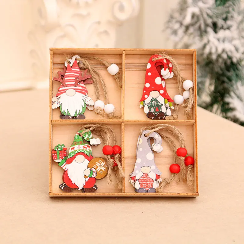 12PCS Christmas Wooden Pendant Snowman Xmas Tree Hanging Decora Chrisma Kids Gift Navidad New Year Party Ornament