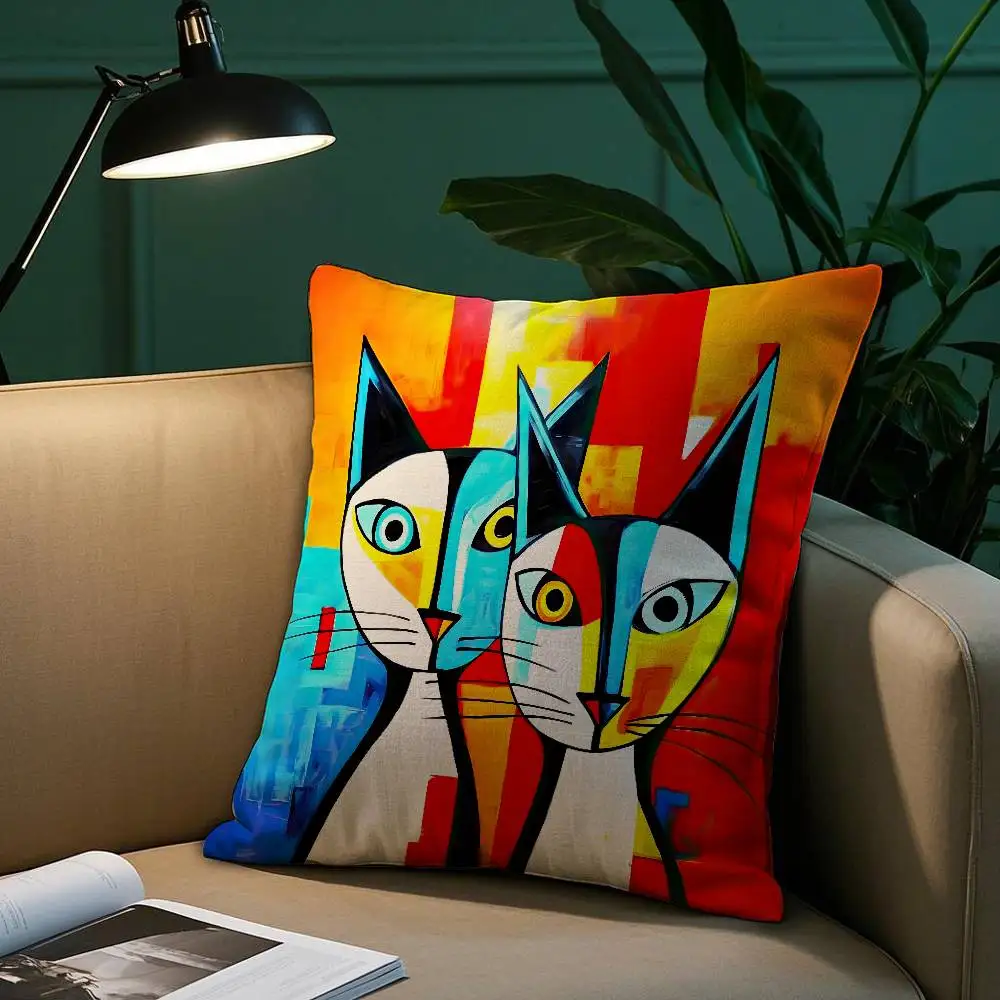 Classic Picasso Cat Oil Pillow Case Short Plush Print Cushion Cover Square Throw Pillow Covers Sofa Home Decor