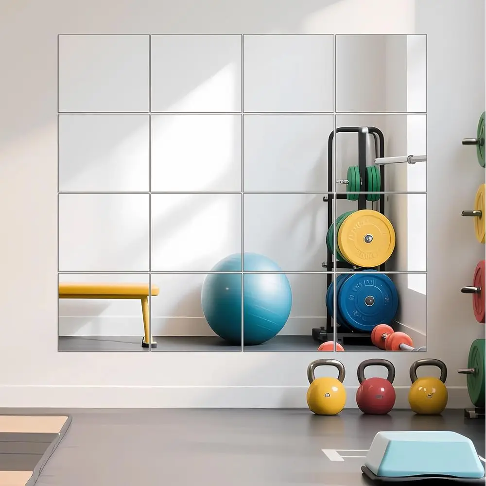 

Home Gym Mirr14" x 12" x 16Pcs Wall Mounted Mirror Glass elull Length Mirror Tiles or Home Gym, Bedroom, Door & Bathroom