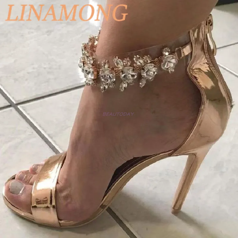 

Diamond Buckle Sandals Transparent Pvc Flat Strap and Side Empty Ankle Strap temperament Stiletto Heel Sandalias De Mujer Verano