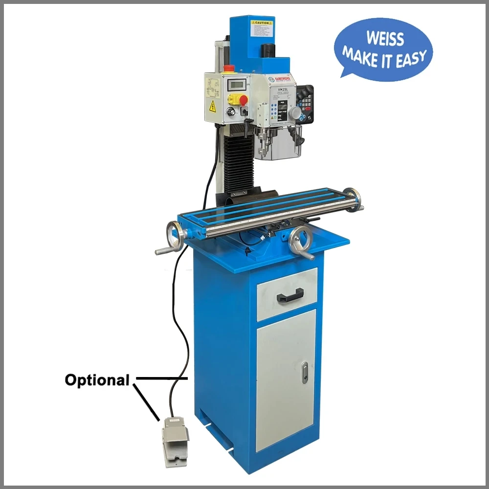 WEISS benchtop milling machine VM25L DRO milling drilling machine variable 2250rpm 1100w brushless motor mill drill MT3 R8