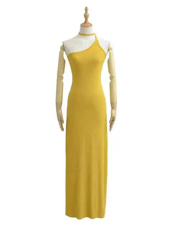 Sexy Hepburn Sle Strapl Dr Women's Slim Fit Long Evening Gown with Rope Binding Sensual Oblique Collar Trendy Chic