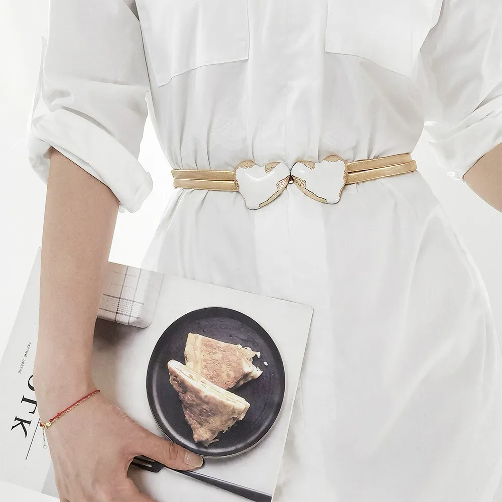 

Fashion Traceless Elastic Spring Belt Stealth Glossy Heart Belt Metallic No Punching Stretch Waist Belt Pants