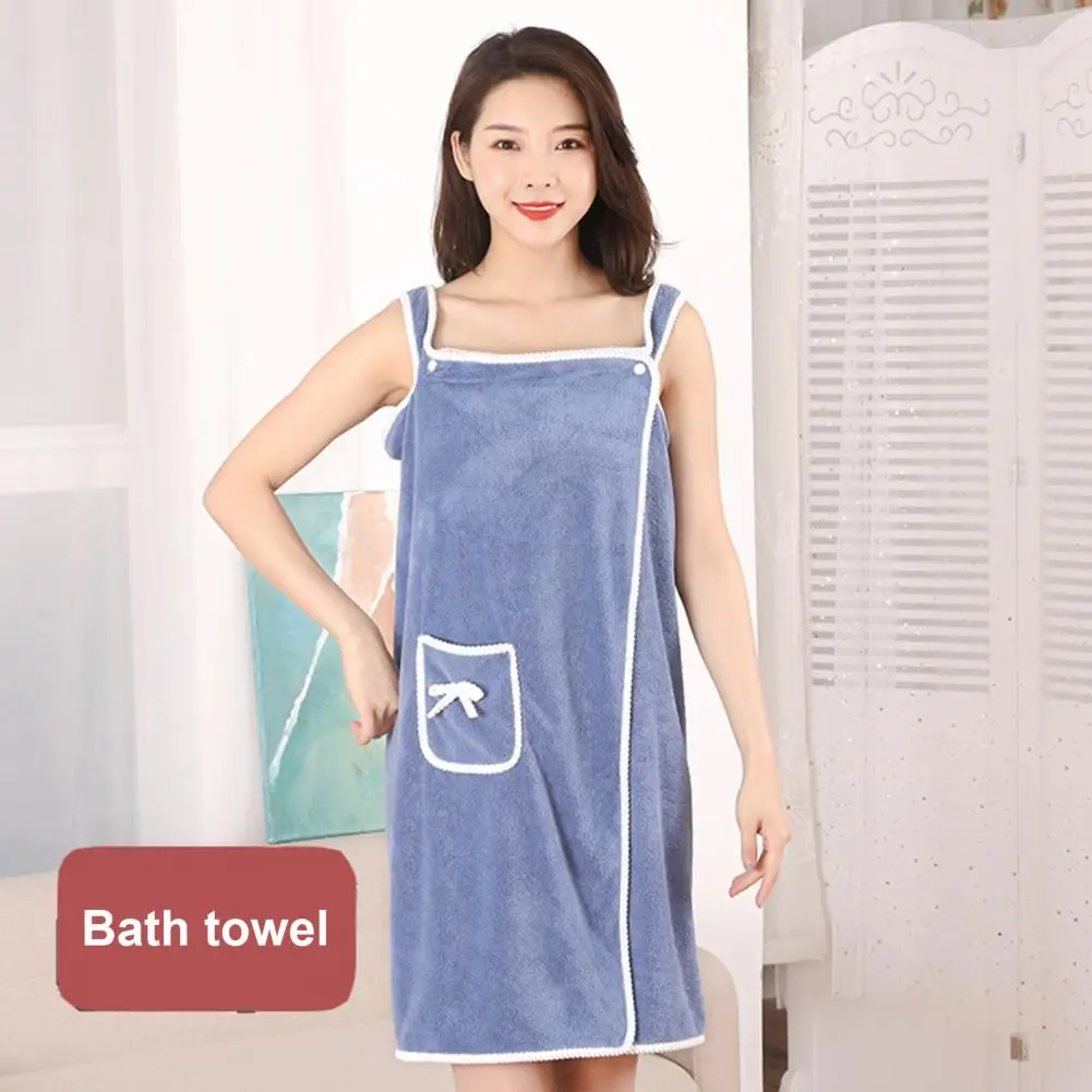 

Bath Towel Wrap Adjustable Button Closure Sleeveless Coral Fleece Water Absorbent Unisex Pocket Bathrobe Shower Wrap Spa Robe