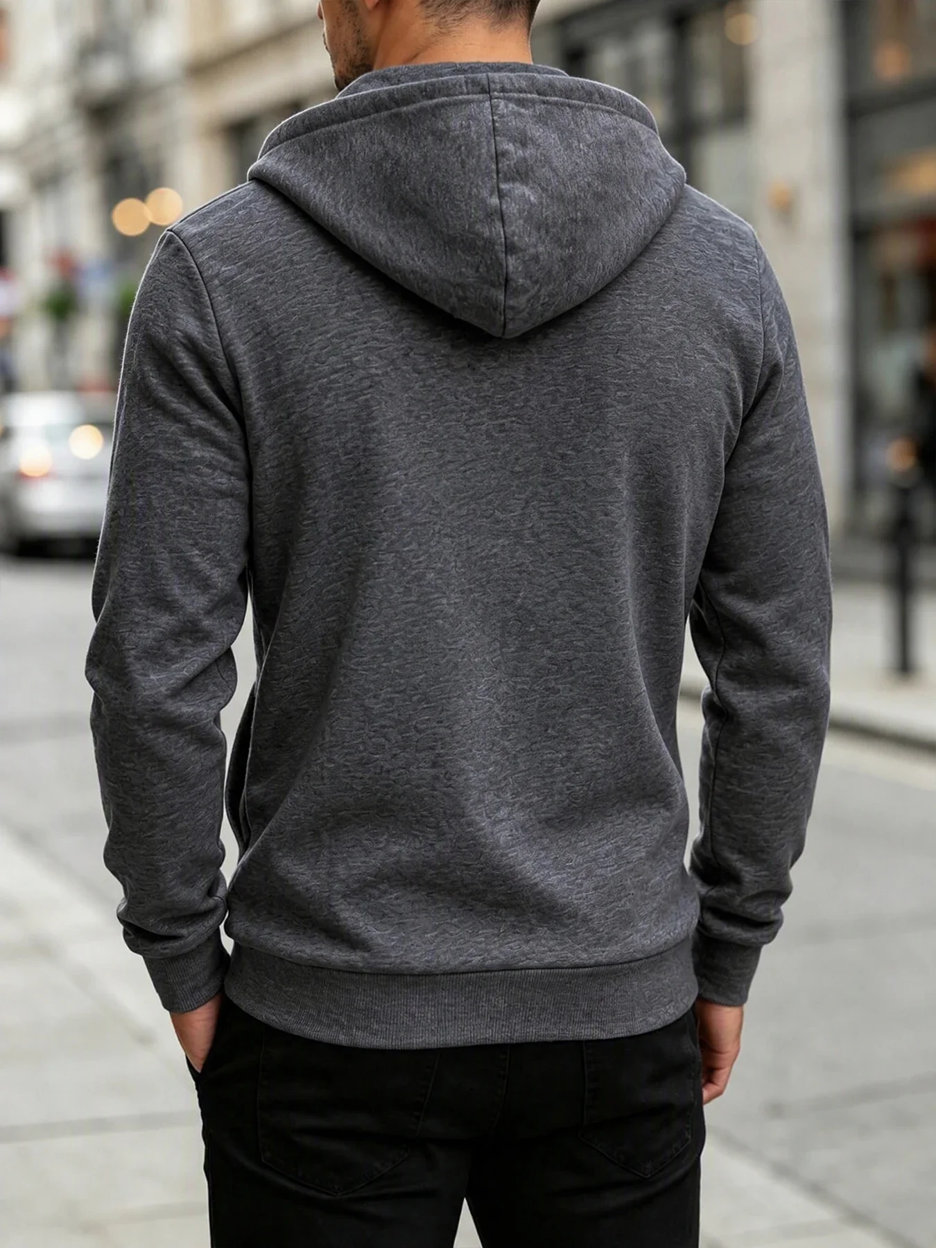 Casual Men Hooded Coat Full Zip Jacket Drawstring Hood Design Rib Cuff Warm Outerwear With Front Pockets For Fall Winter