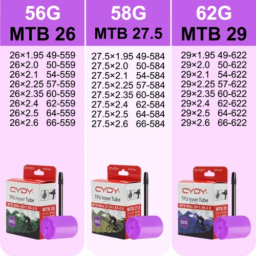 Imagen 2 del producto CYDY MTB bicicleta TPU tubo interior 26/27, 5/29x1,95 2,0 2,1 2,25 2,35 2,4 2,5 2,6 neumático FV 45mm cámara bicicleta neumático piezas de ciclismo penu622