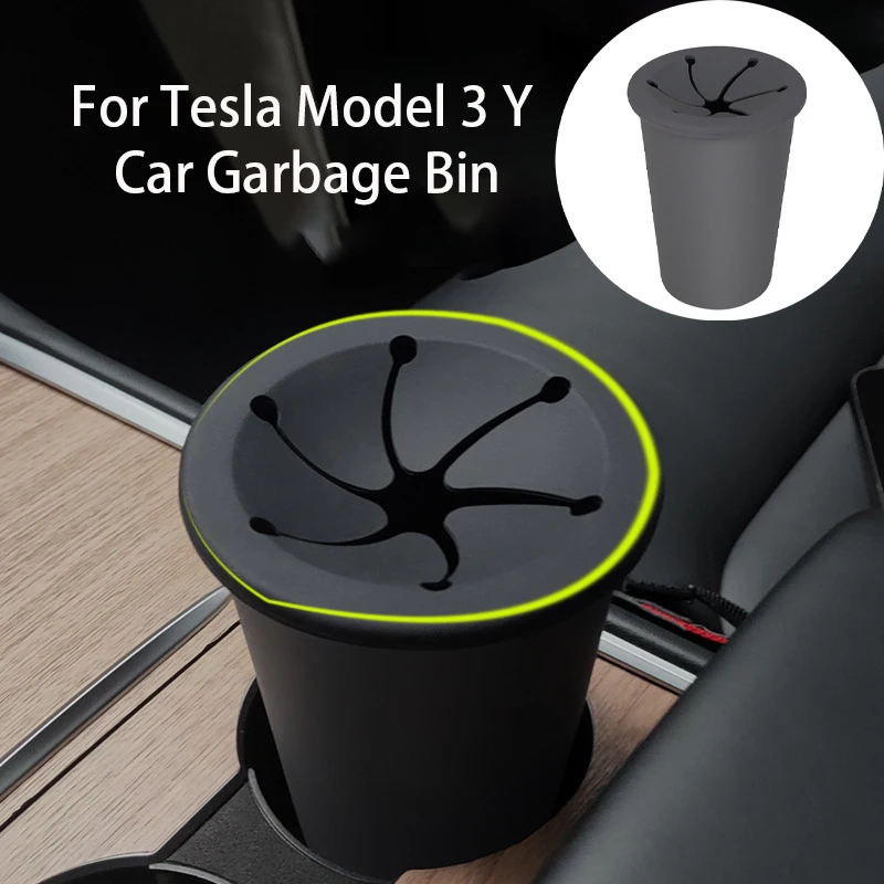 

For Tesla Model 3 Y Car Garbage Bin Creative Storage Cup Front Interior Desktop with Cover Multifunctional Garbage Bin 2023