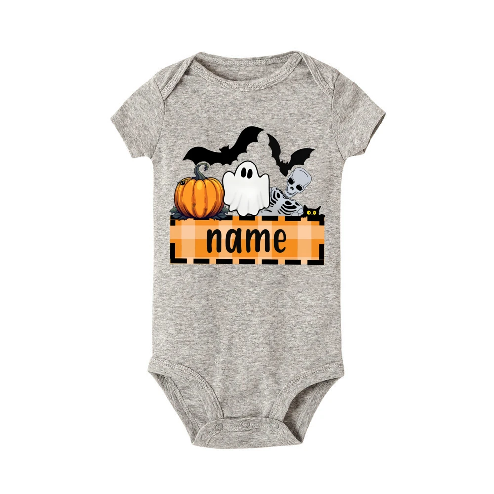 Custom Name Ghost&Pumpkin Print Baby Romper Personalize Short Sleeve Infant Bodysuit Halloween Holiday Newborn Clothes Best Gift