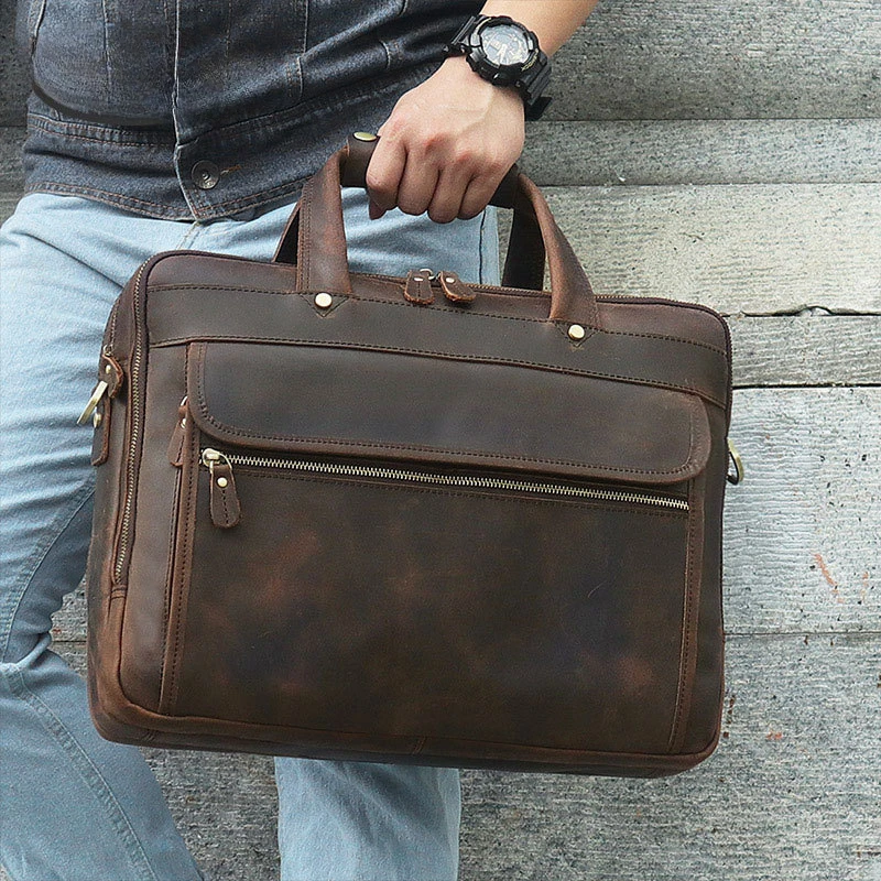 Valigetta in vera pelle per uomo Borsa per computer di grande capacità Borsa a tracolla in pelle di mucca Borsa per borse da lavoro nere da uomo