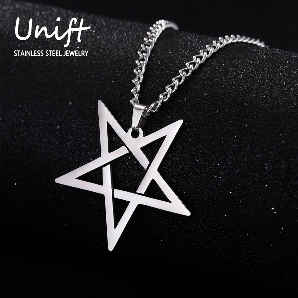 Unift Inverted Pentagram Satanic Necklace for Men Boy Stainless Steel Long Neck Chain Goth Gothic Occult Wicca Pentacle Jewelry