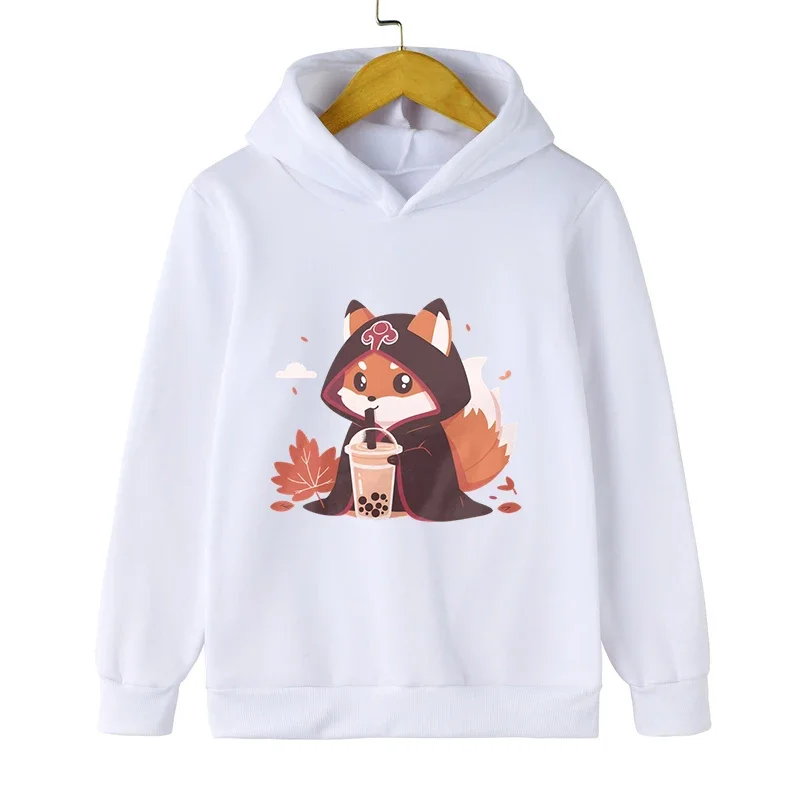 3-12 Years Old Children's Fox Bobo Tea Hoodie Kids Cartoon Style Clothing Long Sleeve Lovely Animal Milk Tea Boy Girl Sweatshirt