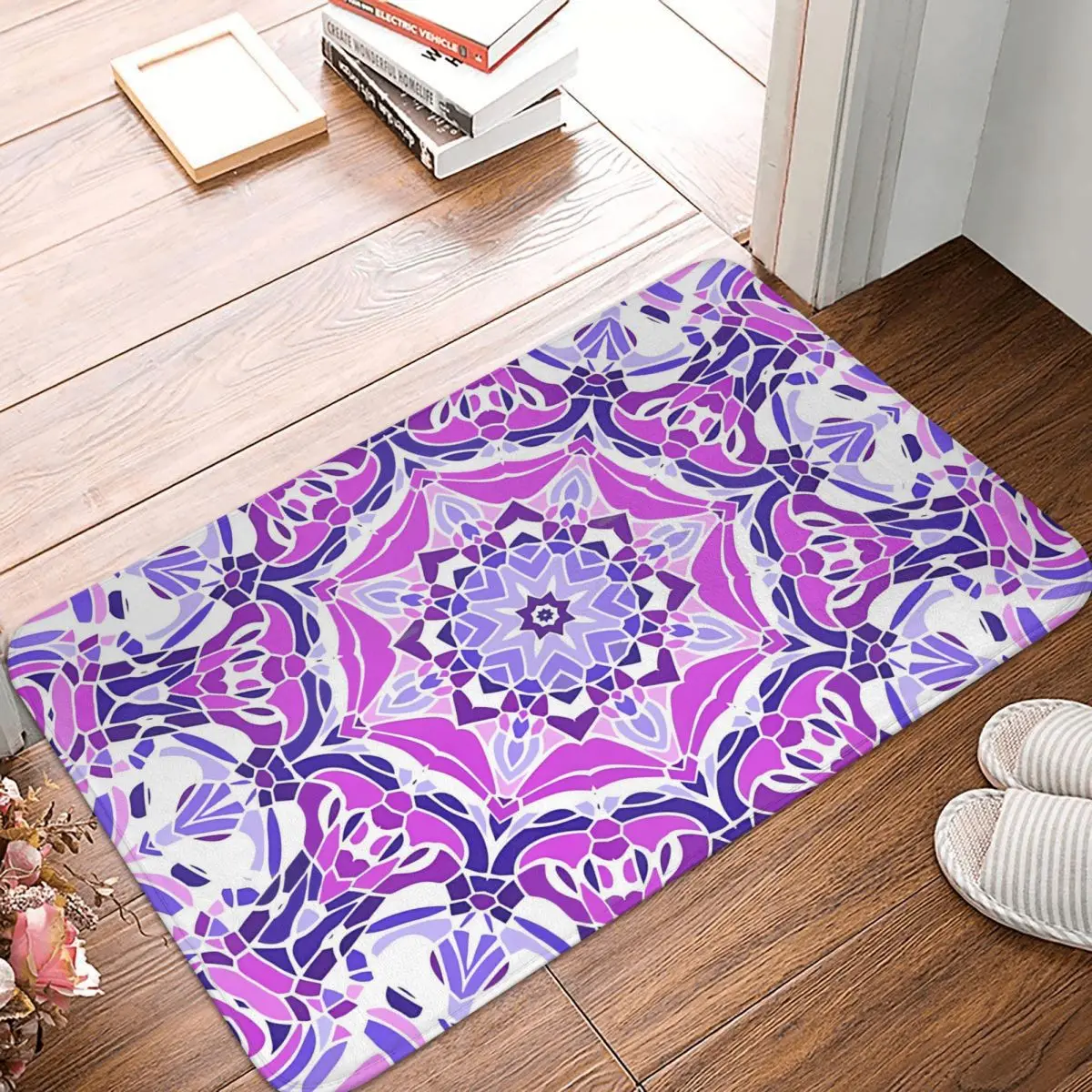 MORROCAN ART Anti-Slip Doormat Kitchen Mat Purple Pink And White Mandala Balcony Carpet Welcome Rug Indoor Decor