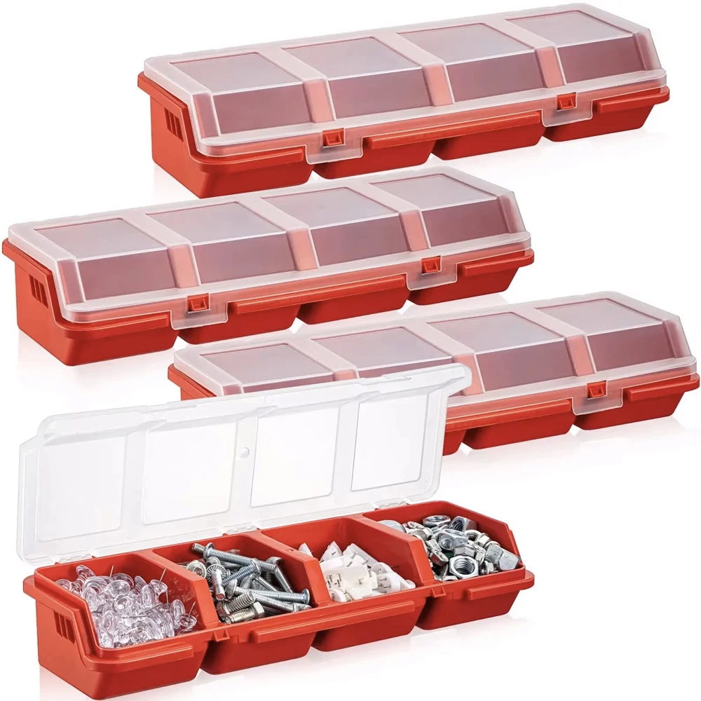 4 Compartments Screw Organizer Box with Lids Small Parts Storage Bin Tool Divider for Garage Sorter Case for Fasteners