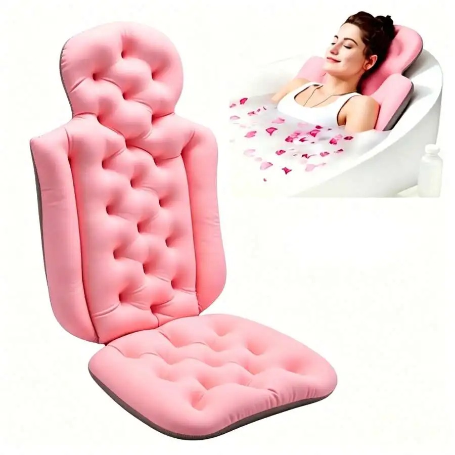 1pc Pink One-Piece Luxury Bathtub Cushion Pillow, Ergonomic Bath Headrest Provides Neck & Back Support, Skin-Friendly Swimsuit M