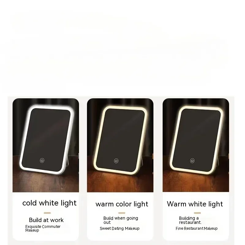 กระจกแต่งหน้าแบบพกพาพร้อมไฟ LED หน้าจอสัมผัส 3 สี Light Vanity Light พับ Dressing Mirror Home Beauty เครื่องมือ