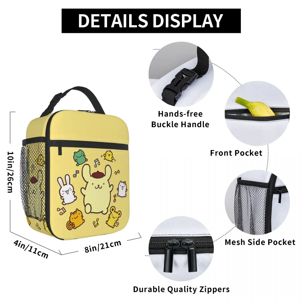 Pom Pom Purin con gli amici borsa termica per borse da pranzo isolate Lunch Container a tenuta stagna Lunch Box Tote Food Bag Work Outdoor