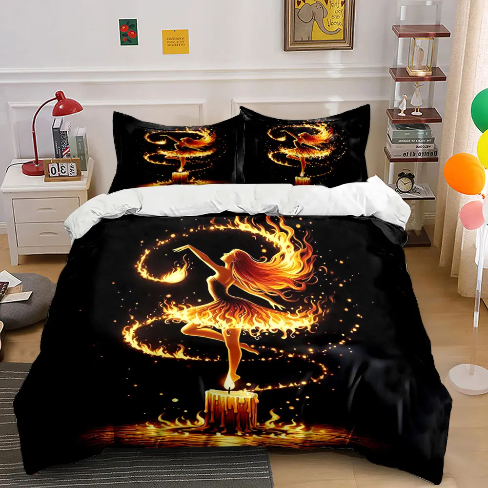 

Fiery Dance Candle Art Set Bedding Set with 1 Duvet Cover 2 Pillowcases Single Double King Queen, Gift
