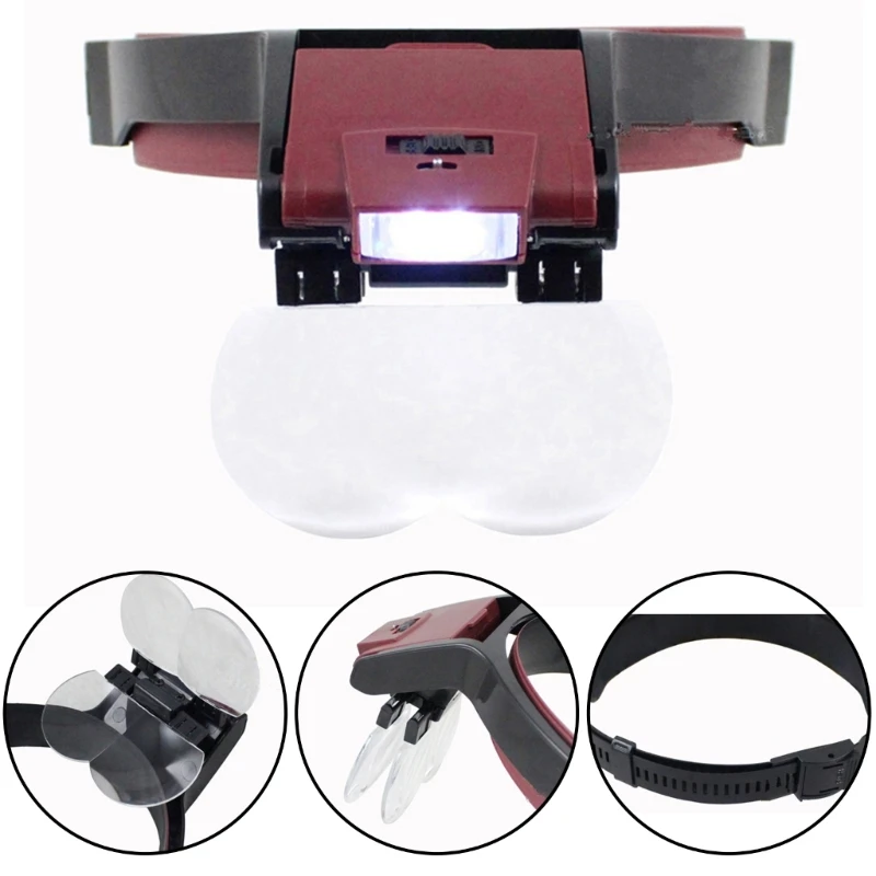 LED Head Magnifiers,BatteryPowered Hands Frees Headband Glasses with LED Professional Jewelers Loupe