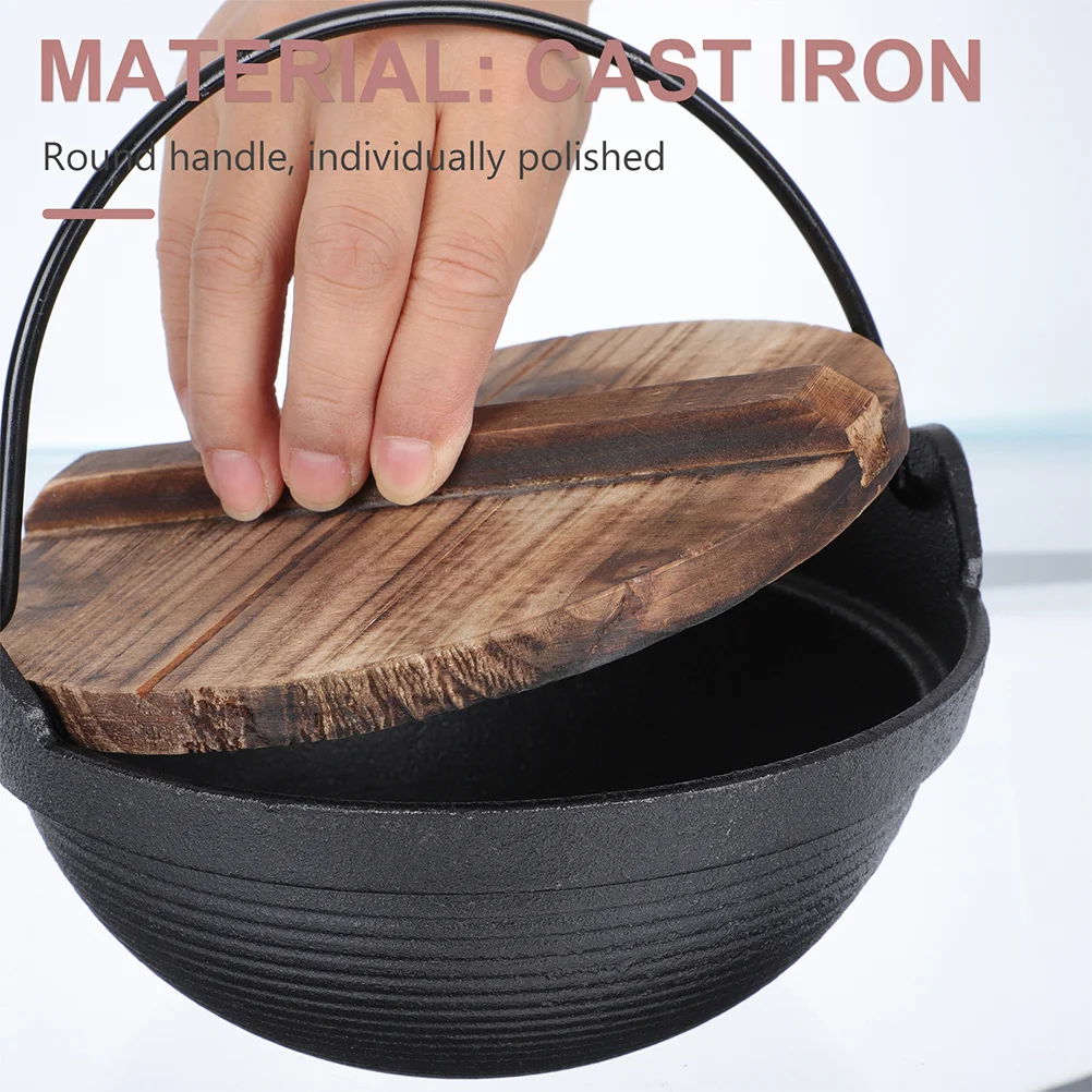 Japanese Sukiyaki Camping Cooker Pot Cast Iron Wood Stew Hot Pot Outdoor Picnic Cooking Utensils High Temp Resistant