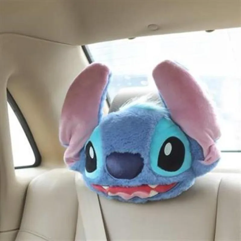 Disney Cartoon Lilo & Stitch Car Headrest Neck Pillow Universal Back Pillow Cute Car Travel Supplies Interior Accessories