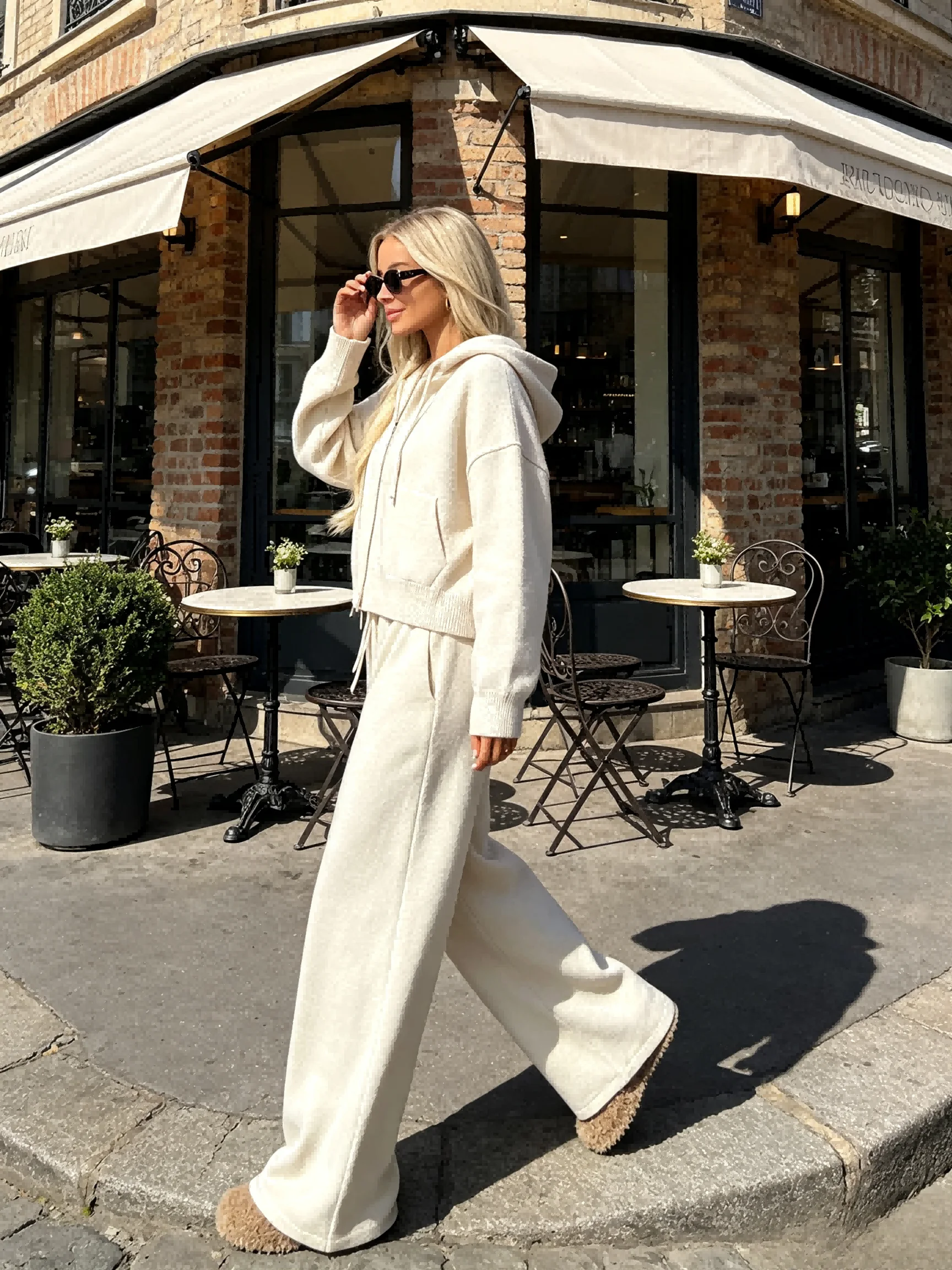 Bornladies Women's Two-piece Fashionable Zipper Hooded Design Top and Pants Set Suitable for Autumn and Winter Commuting Wear