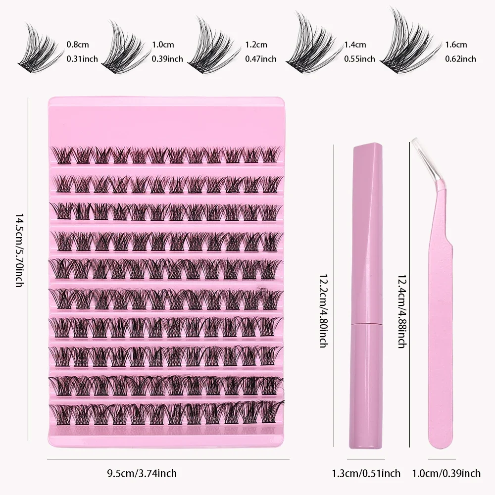 Kit de extensão de cílios postiços DIY com 120 clusters e pinças, adesivo e selante para cílios