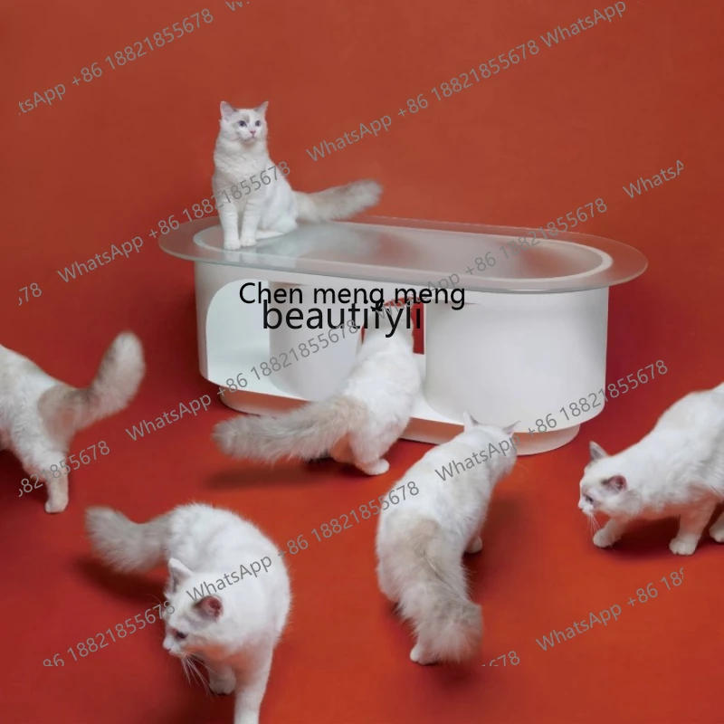 

Small apartment coffee table cat nest edge few Nordic modern minimalist design glass cream style