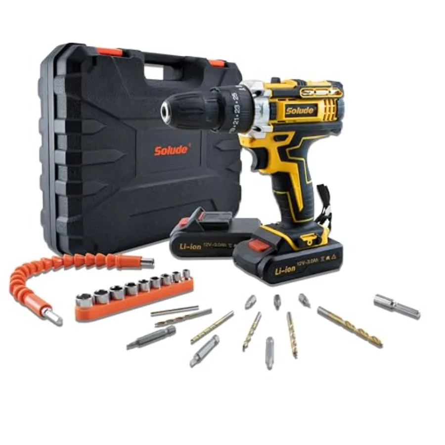 

Cordless Drill12V Power Drill Set with 2 Pack 3.0AH Li-ion Battery 3/8 Keyless Chuck 2 Variable Speed 25+1 Position and