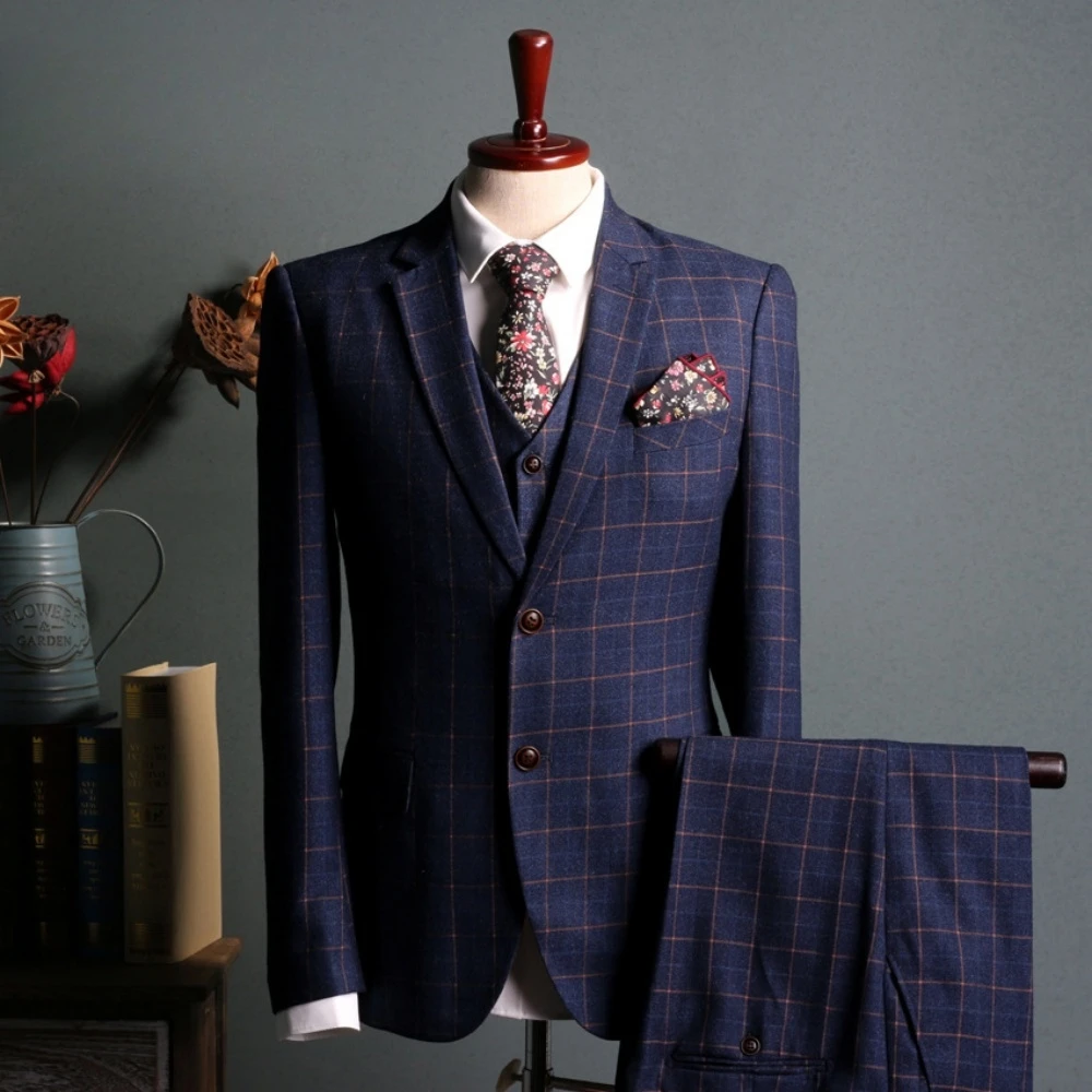 Blue Patterned Mature Suit Set For Men Two Pieces Glamorous Groom Wear Casual Wedding Party Tuxedo Four Seasons Popular
