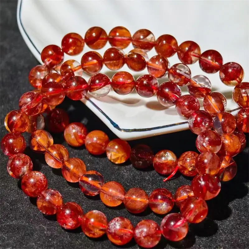 Natural Red Fire Quartz Hematoid Bracelet Jewelry For Woman Man Fengshui Healing Wealth Beads Crystal Gift 1pcs  7.5/8.5/9.5MM