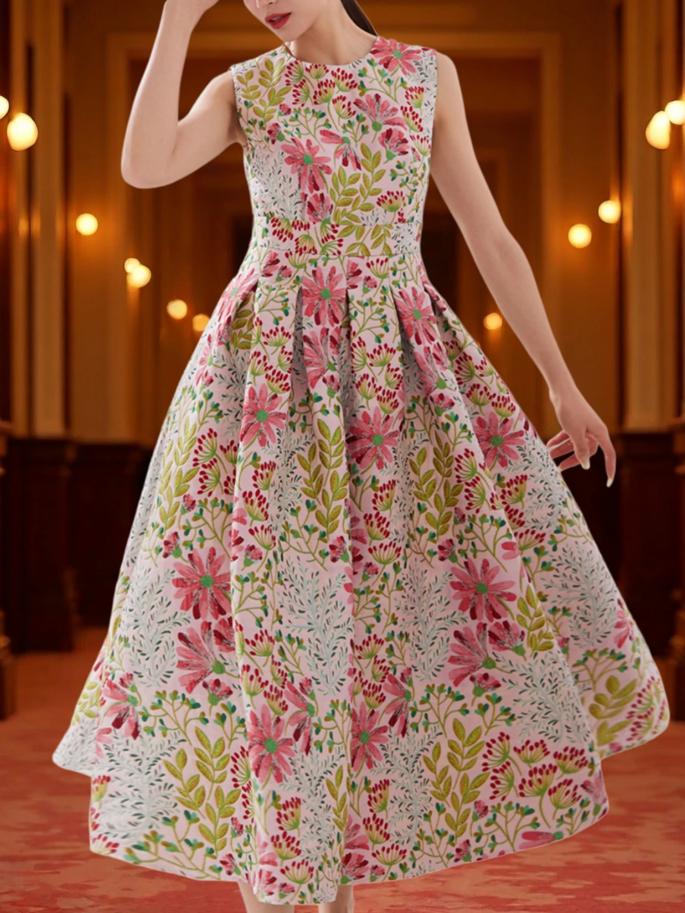 Women Summer Vintage Sleeveless Long Maxi Dress Causul Elegant Ladies Boho Jacquard Flowers Tank Party Dresses Slim Vestidos