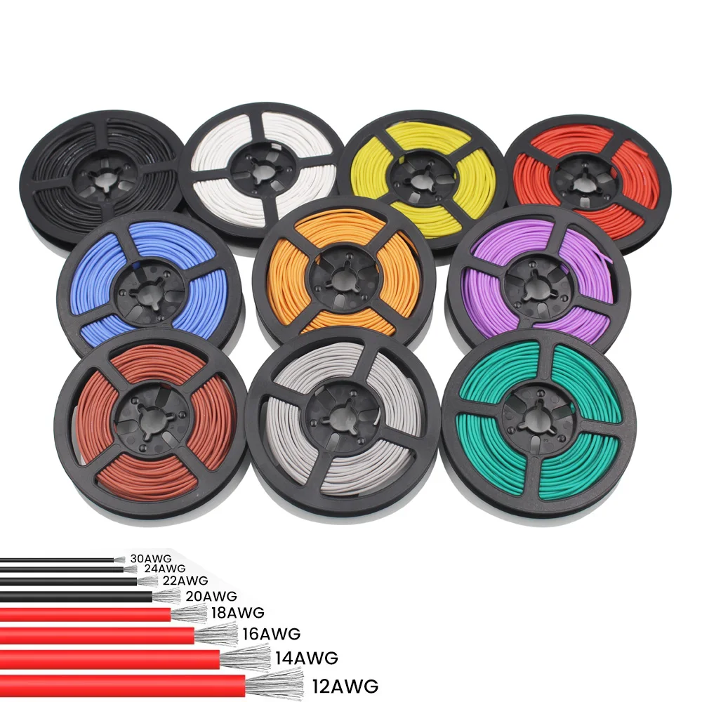 

10/50/100 метров 30, 28, 26, 24, 22, 20, 18 AWG, многожильный электрический провод, луженые медные провода, гибкий силиконовый электрический соединительный провод