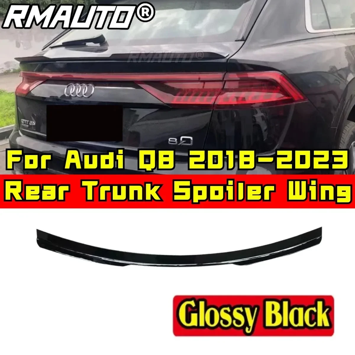 For Q8 S-Line 2018-2023 Rear Spoiler Wing Modification Part ABS Plastic Car Rear Roof Spoiler Rear Roof Spoiler Car Accessories