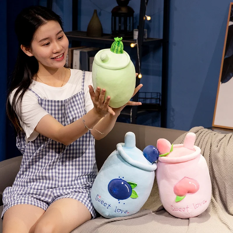 フルーツバブルティーぬいぐるみ ボバぬいぐるみ ミルクぬいぐるみ カップ型枕 本物そっくりの食べ物ぬいぐるみ ソフトピーチクッション 子供の誕生日プレゼント