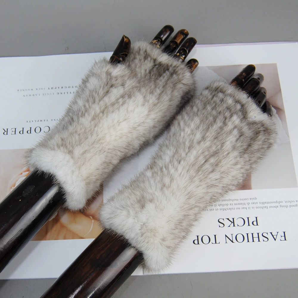 Guantes de piel de visón auténtica para mujer, manoplas de piel de visón 100% Natural y cálido, sin dedos, de punto, novedad de invierno